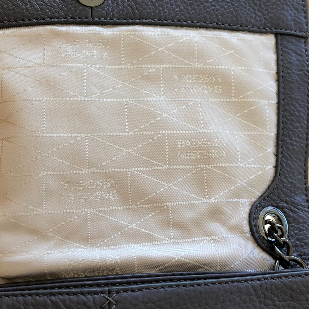New grey leather Badgley Mischka purse. Used once. - Picture 4 of 8